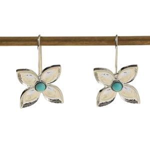 Silver and Turquoise Flower Drop Earrings